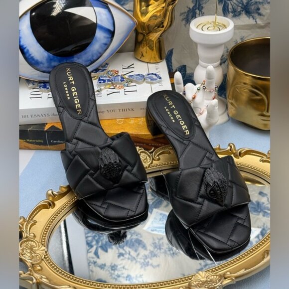 🆕 KURT GEIGER LONDON 🧿 NWOB Black Kensington Quilted Block Heel Sandal, Sz35 5 - Picture 3 of 16